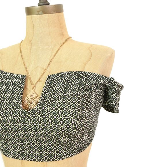 Free People Lucky Now Brami Crop Top XS Off Shoulder Black Combo NWT B92 - Picture 6 of 7